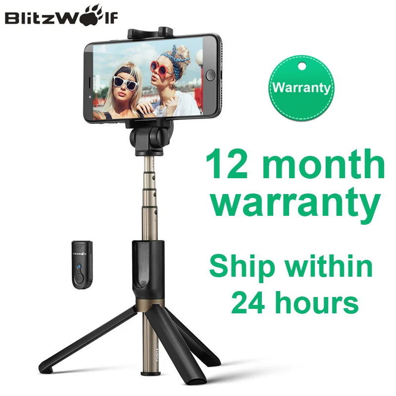 Baratos BlitzWolf BS3 Universal Wireless Bluetooth Selfie Stick Mini Trípode Extensible Plegable Monopod Live Stream Travel para iPhone 11 Pro X XR 8 Para Samsung Xiaomi 9 Huawei P30 Pro Teléfono inteligente