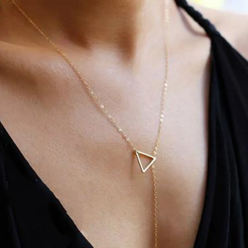 

Geometry Circle Triangular A- line Necklace Japanese Korean Very Simple Long Choker Women's Summer Sweet Elegant Ornament