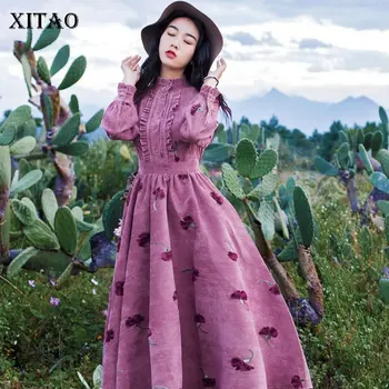 

XITAO Ruffle Loose Print Dress Fashion New 2020 Spring Small Fresh Elegant Vintage Full Sleeve Small Fresh Casual Dress DMY2697