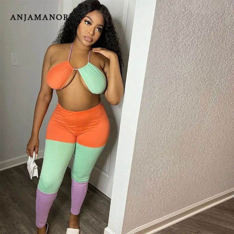 ANJAMANOR Colorblock (цветовой блок) милые пикантные комплект из 2 предметов Летние