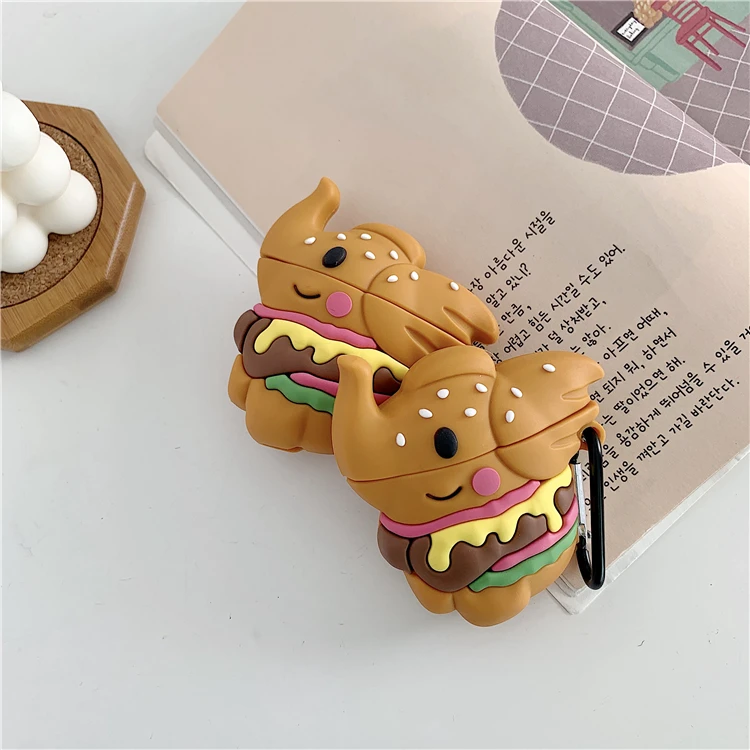 

Cartoon Lovely Hamburg Elephant Anti-fall wireless For iPhone airpods 1 2 For iPhone headset Case Soft TPU Cover With the Hook