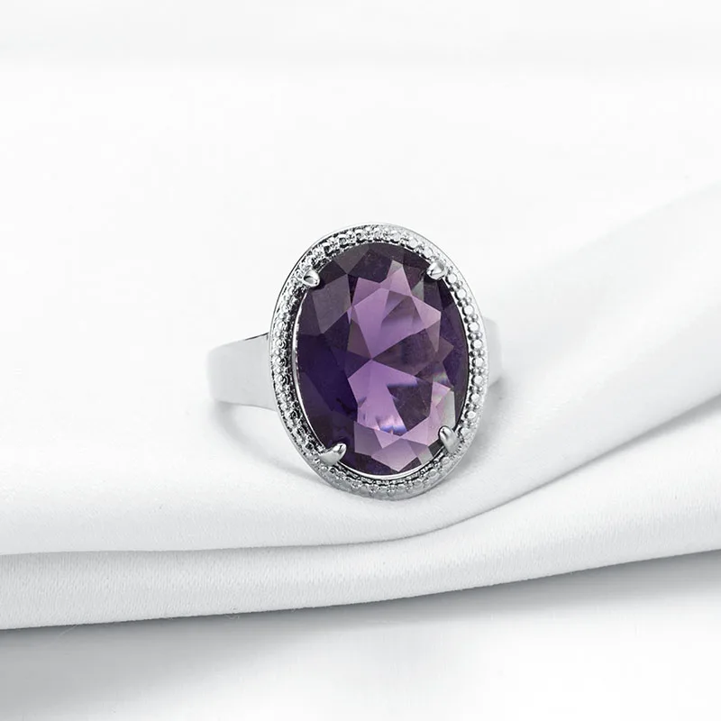 Cellacity 925 Silver Amethyst Rings with Oval Shaped Gemstones for Women Engagement Gift