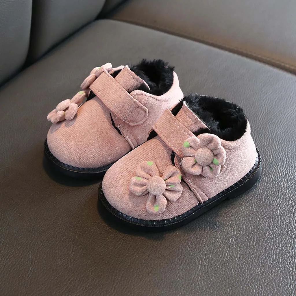 Обувь для новорожденных детей; обувь для маленьких девочек; повседневные спортивные короткие ботинки; модная однотонная теплая детская обувь с цветочным принтом