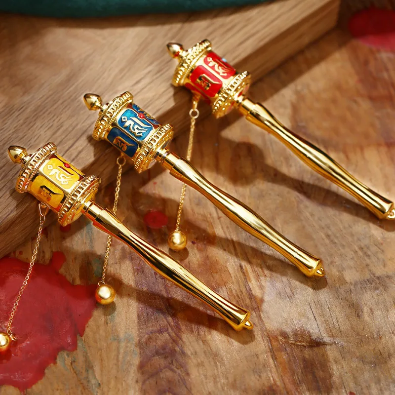 

Tak Tin Mantra Hand-cranking Prayer Wheel Two-Bearing Super Quiet Small Medium Large Size Coloured Drawing Alloy Prayer Wheel