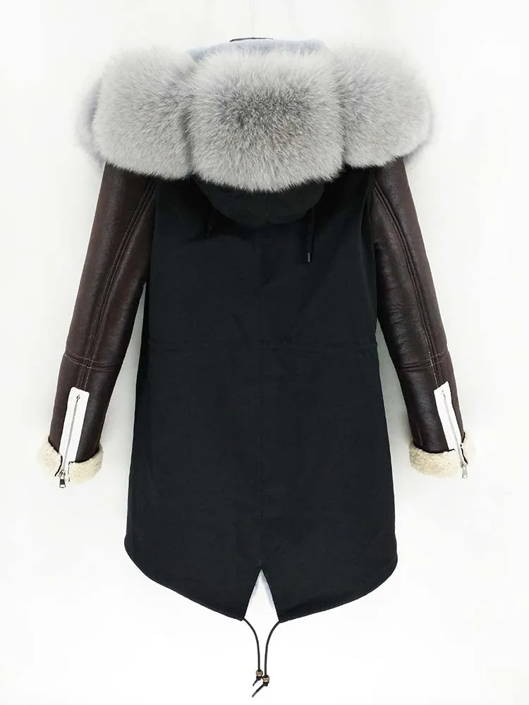 Женская длинная парка OFTBUY, с рукавами из искусственной кожи и натуральным мехом на воротнике и капюшоне, теплая зимняя куртка, уличная одежда