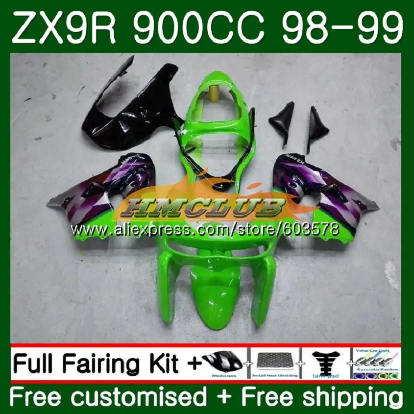 Корпус для KAWASAKI ZX900 ZX9 R ZX 9R ZX9R 98 99 00 01 110CL. 29 900CC ZX 9 R 900 ZX-9R 1998 1999 2000 2001 Обтекатели цвета: зеленый, фиолетовый - Цвет: No. 1