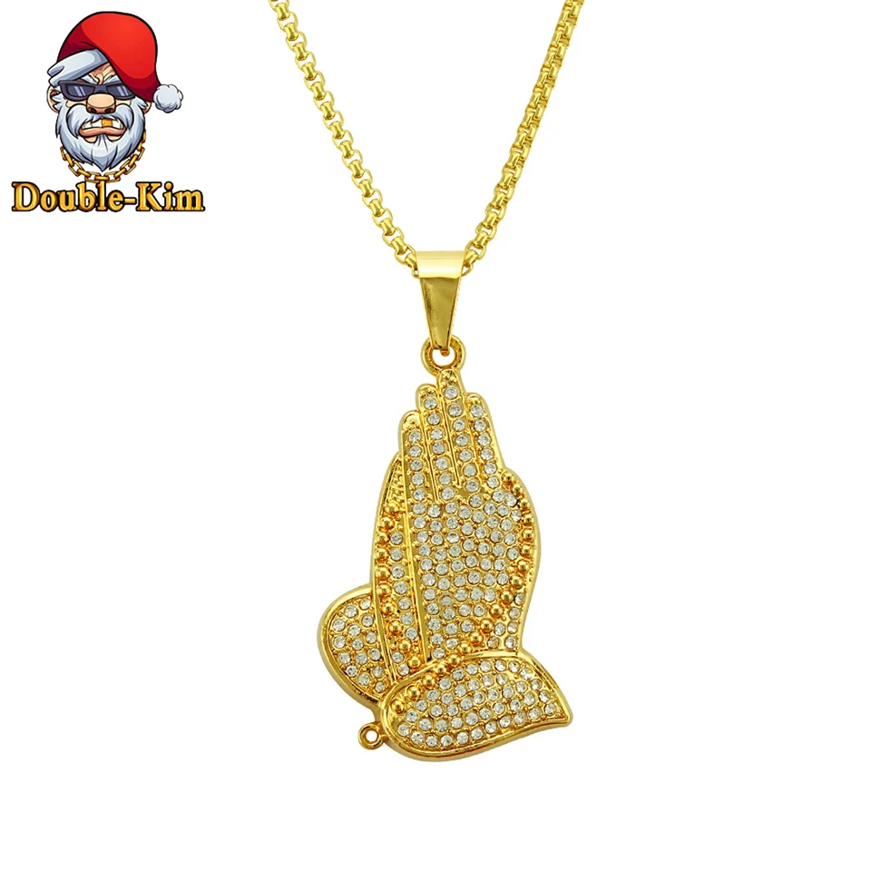 The Hand of Prayer Pendant Necklace Men Hiphop Rock Street Culture Zinc Alloy Inlaid Zircon Chain Fashion Man Jewelry | Украшения и