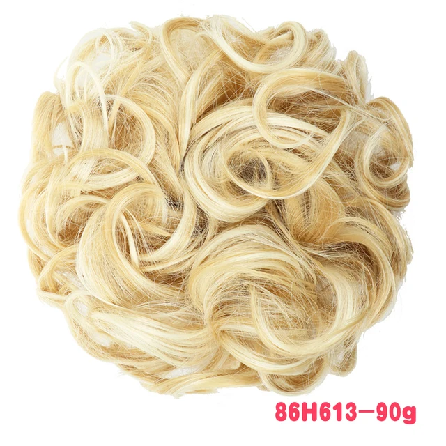 MERISIHAIR Synthetic Girls Curly Scrunchie Chignon With Rubber Band Brown Gray Hair Ring Wrap On Messy Bun Ponytails 90g-86h613
