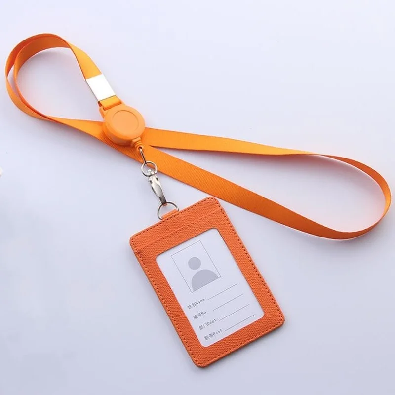 Solid Color Horizontal Vertical Employee Staff ID Work Card Cover with  Retractable Badge Reel Lanyard Badge Pass Bus Card Holder - AliExpress