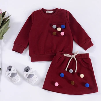 

Children's Clothes Fashion Autumn Winter Kid clothes Ball Ball Long-sleeved Top+ Dress 2Pcs Girls Set Christmas Outfits