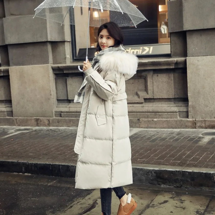

Photo Shoot Main Push INS Chapter Ronon Off-white Straight-Cut Mid-length Hooded Large Fur Collar down Coat Cotton Overcoat Wome
