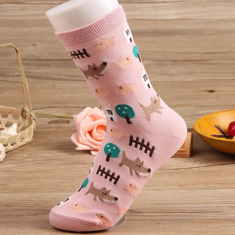 pink 1 Jeseca милые женские носки с принтом животных из мультфильмов для девочек, зимние толстые теплые носки женские винтажные рождественские носки в стиле Харадзюку - Цвет: pink 1