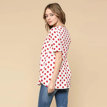 

Women Mother t Shirts Ladies Pregnant Women Breastfeeding Dot Print Tops Blouse Summer Casual Lotus Leaf Short Sleeve