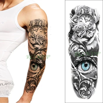 

Tattoo Sticker Waterproof Temporary Pocket watch flower big eye planet full arm fake tatto flash tatoo for men women