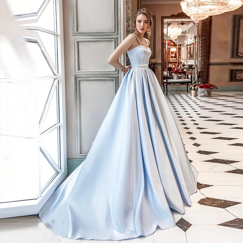 Verngo 2021 Новый светильник небесно голубая сатиновая свадебное платье Vestido de fiesta