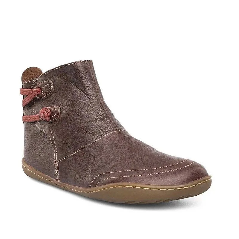 brown HFD0870 Женские ботильоны из искусственной кожи в винтажном стиле на плоской подошве размера плюс; женская повседневная обувь с перекрестными ремешками; женская обувь на платформе; Botas Mujer - Цвет: brown HFD0870