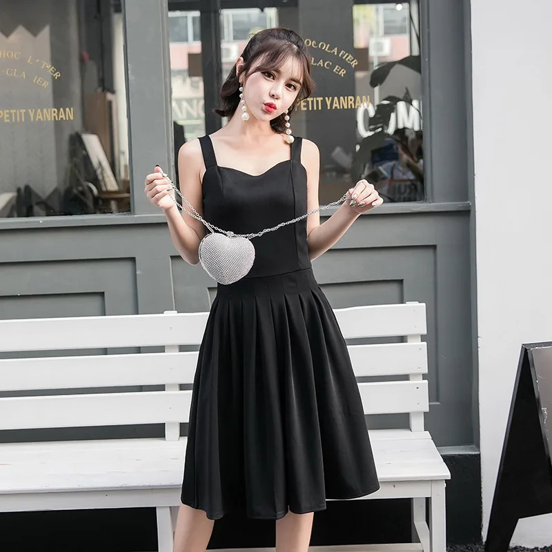 

2018 Summer Wear New Style Korean-style Elegant Slimming Chunky Camisole Tee Dress Pleated Skirt WOMEN'S Dress