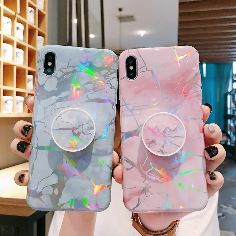 

For iPhone 11 Pro Max X XS XR XS MAX 6 6S 7 8 Plus Marble Soft Silicone TPU Case with Stand Phone Holder Back Bumper Case Cover