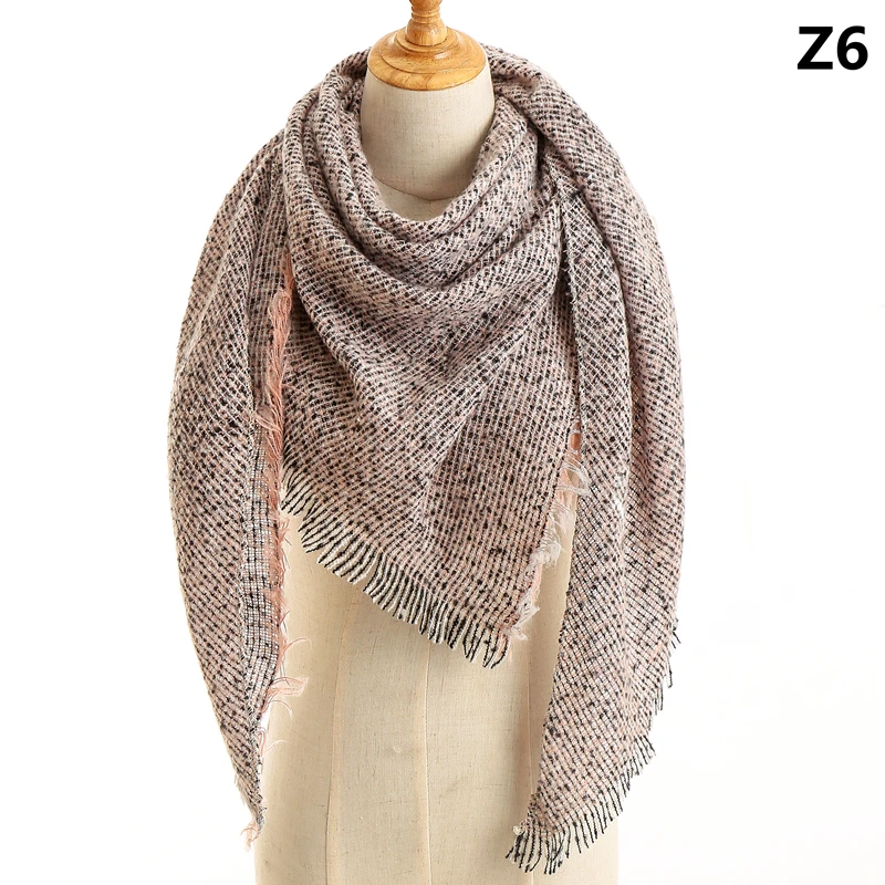 Женский шарф, клетчатый зимний кашемировый шарф, женские шали, бандана, теплый вязаный треугольный бандаж, платок, женский шарф - Цвет: Z-6