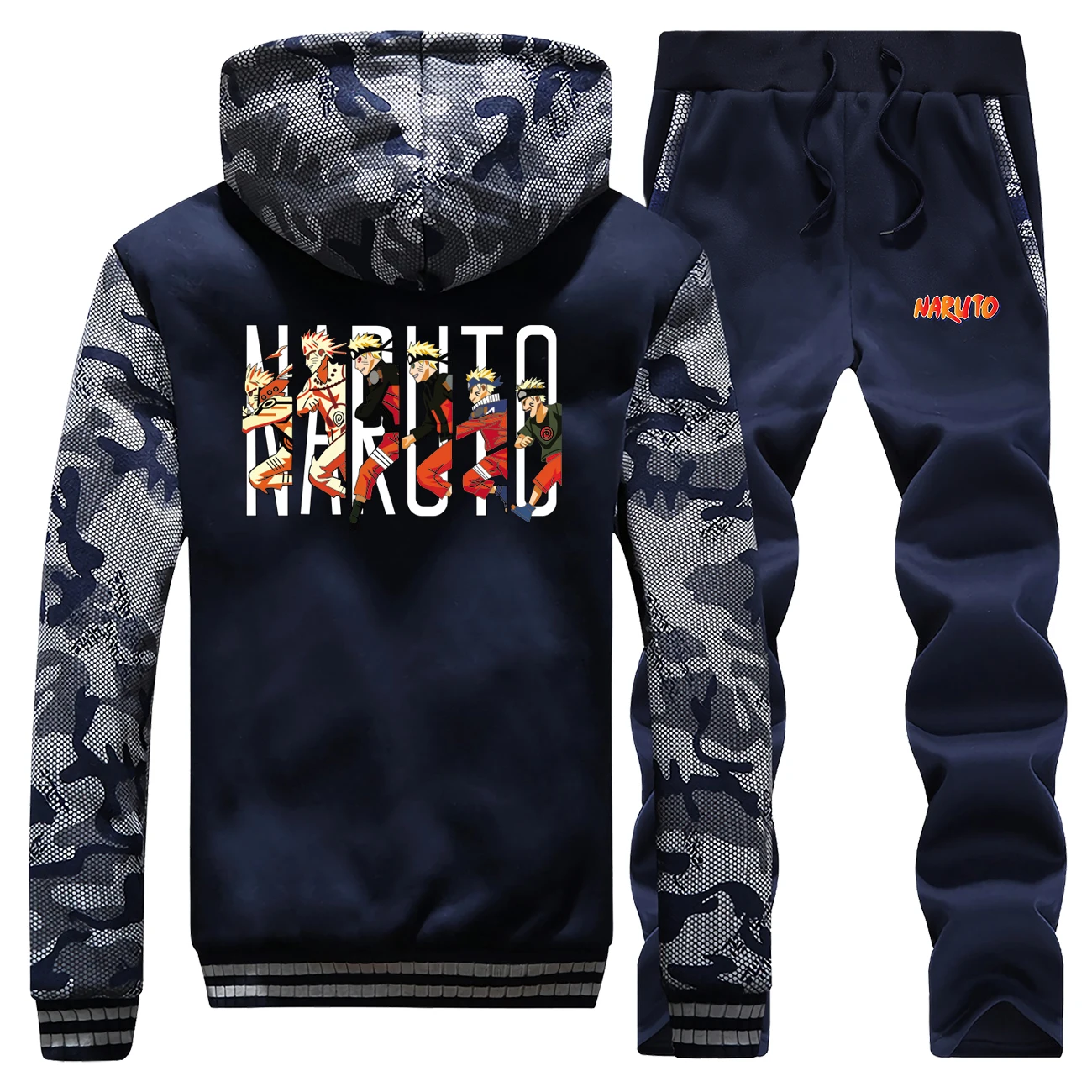 

Japanese Anime Uzumaki Naruto Tracksuits Jacket Pant Set Men Bomber Sweatshirt Hoodie Sweatpant Suit 2 PCS Camo Coat Sportswear