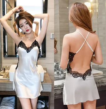 

Women Silk Sexy underwear Lace Satin underwear Nightdress Summer Thin section Sexy Backless Sleep Night Dress Silk Pajamas