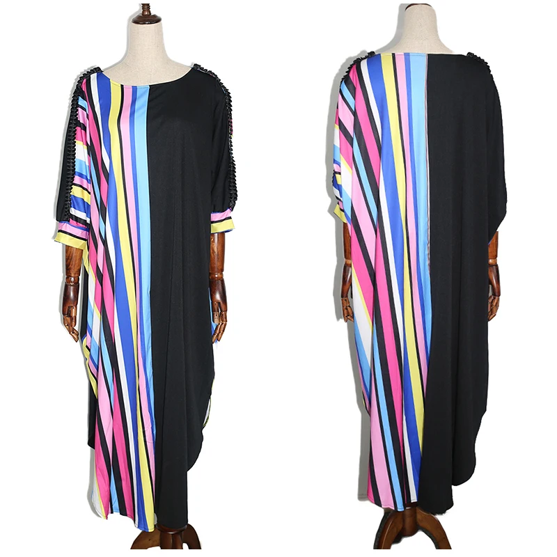 Весенне-летняя африканская одежда для женщин, Длинные Эластичные Макси платья в полоску с принтом Базен Дашики, платье для леди
