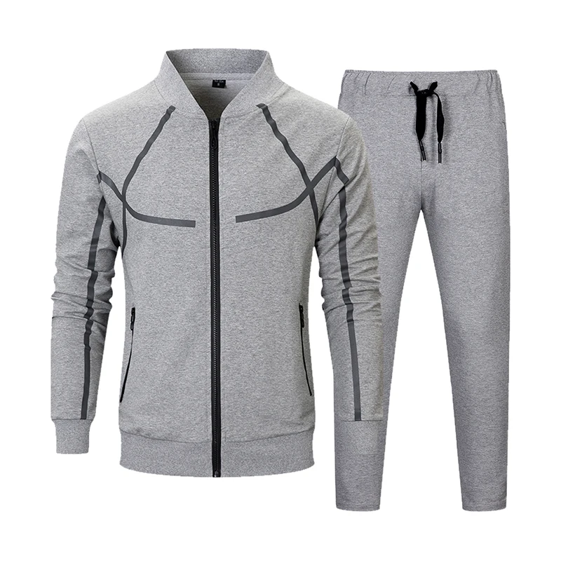 Cheap Men Set Casual Autumn Fashion Jacket+Pant 2 Piece Suit Male Clothing Tracksuit Outwear Hoodies Zipper Men's Sportswear Sets 2019