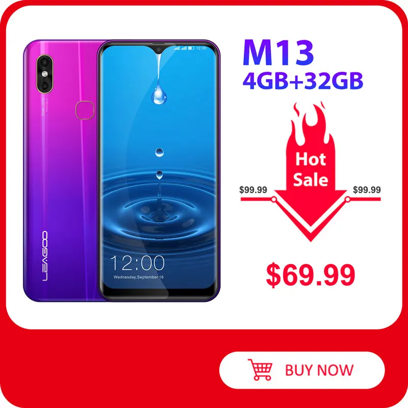 Мобильный телефон LEAGOO M13 на базе Android 9.0 HD IPS WaterDrop экран 6 1 дюйма 4 ГБ ОЗУ 32 ПЗУ MT6761 3000