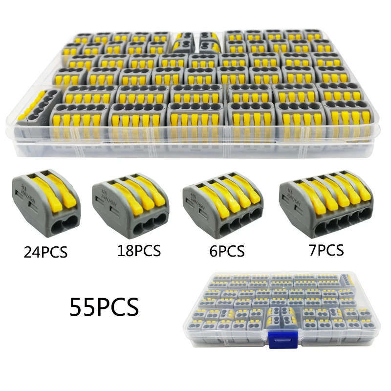 Провод СОЕДИНИТЕЛЬ НАБОР коробка Универсальный компактный клеммный блок освещение провода разъем для 3 комнаты Гибридный быстрый разъем - Цвет: 55 Yellow