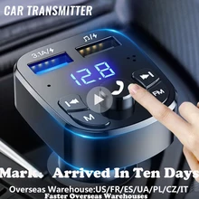 Bluetooth Version 5.0 FM Transmitter Car Player Kit Card Car Charger Quick With QC3.0 Dual USB Voltmeter & AUX IN/OUT DC 12/24V