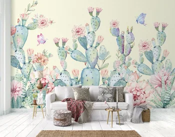 

CJSIR Custom Wallpaper Japan and South Korea Beautiful Hand-painted Cactus TV Background Living Room Bedroom 3d Wallpaper