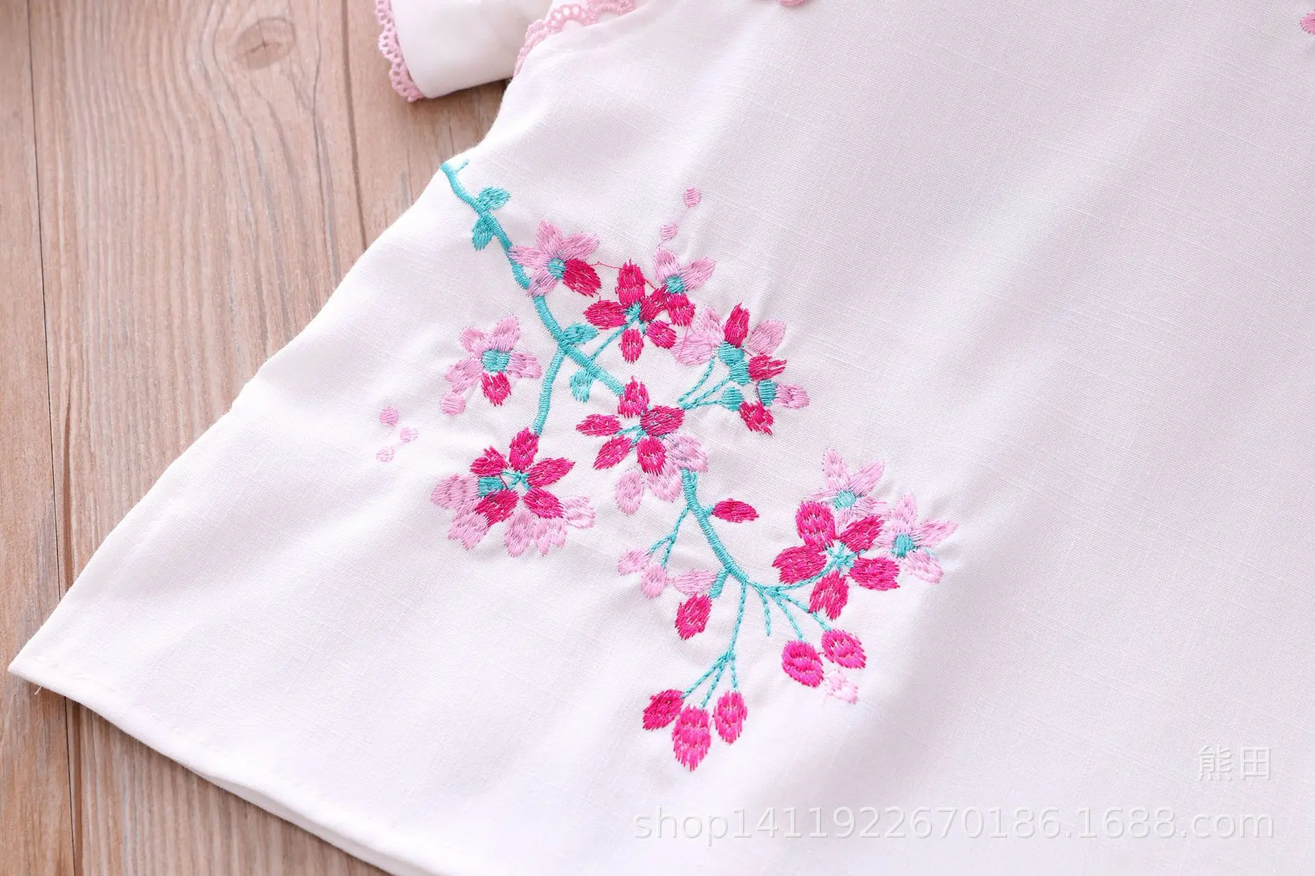 Spring Summer New Style Children Chinese Clothing Cotton Linen Short Sleeve CHILDREN'S Suit Chinese-style Handmade Frog Girls Ch
