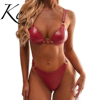 

KE New Collection 2020 Bikini Hot Sale 2 pieces bikini leather high waist swimwear lady swimsuit woman trend Ins