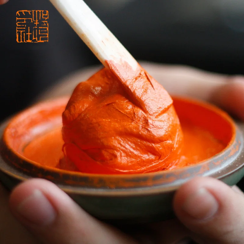 

90g Cinnabar Handmade Professional Unique For Painting Calligraphy Seal Carving Orange Vermilion Chinese Name Stamp Red Ink Pad