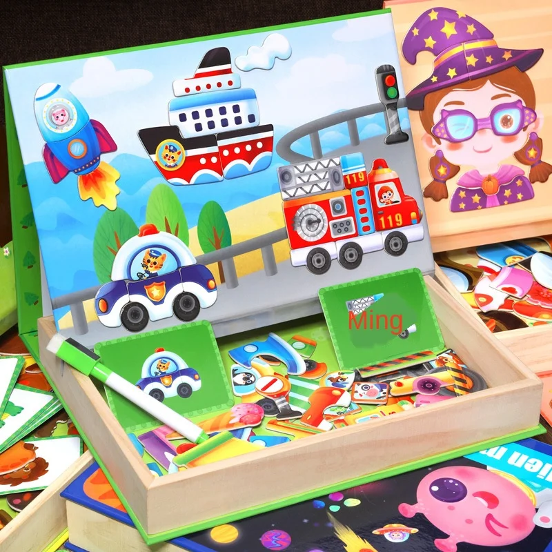 

Magnetic Spelling Drawing Board Three-dimensional Puzzle Ever-changing Writing Board Blackboard Puzzle Wooden Toys Gift P145