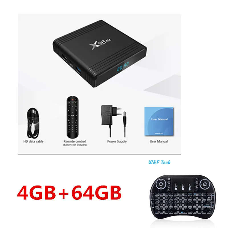 ТВ-приставка X96 Air Amlogic S905X3 mini Android 9,0 4 Гб 64 ГБ 32 ГБ wifi 4K 8K 24 кадров в секунду Netflix X96Air 2 Гб 16 Гб телеприставка - Цвет: 4G64G i8 backlit