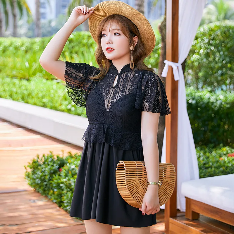 

New Style Large Size Bathing Suit Women's 2019 Lace Sexy Bikini Large Bust Push up Large Cup One-piece Swimwear