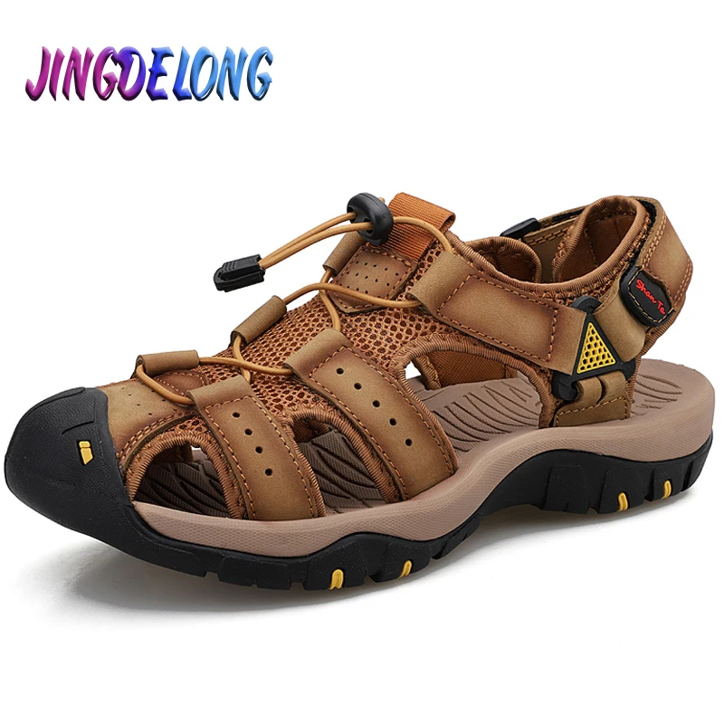Summer Mens Sandals Slides Leather Breathable Soft Men Beach Sandals Leather Slippers Designer Roman Platform Outdoor Slippers