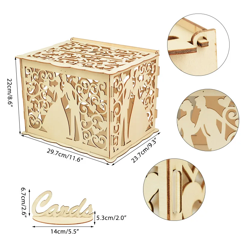 DIY Wedding Card Box Wooden Couple Money Boxes with Lock Hollow Floral  Pattern Wedding Decor Gift Envelope Birthday Supplies New - AliExpress