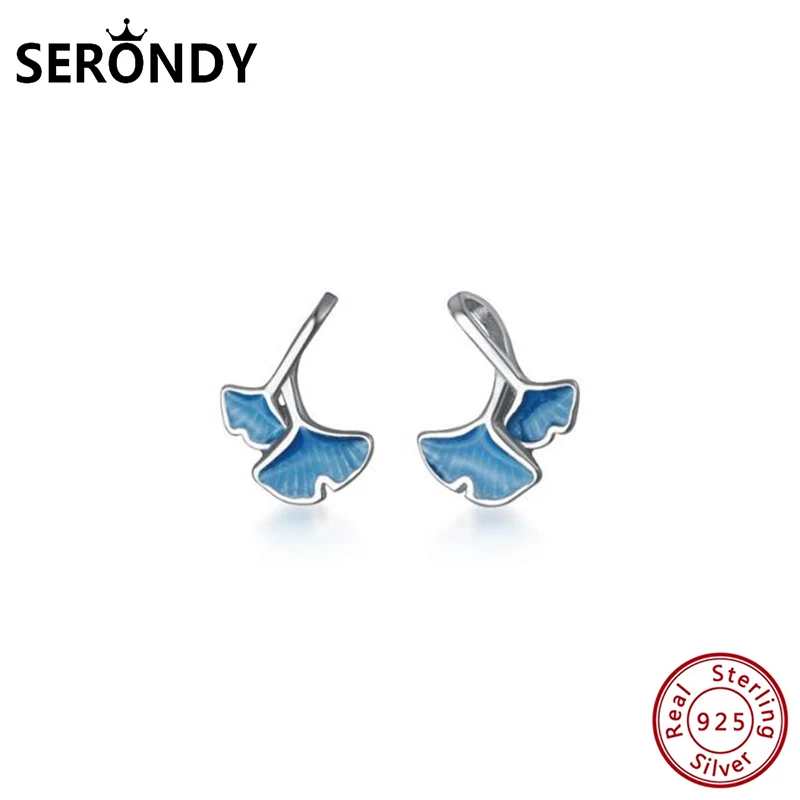 

SERONDY Blue Ginkgo Art 925 Silver Earrings For Women Unusual Jewelry Stud Earring 2020 New Hit Undefined Female Gift ED10973