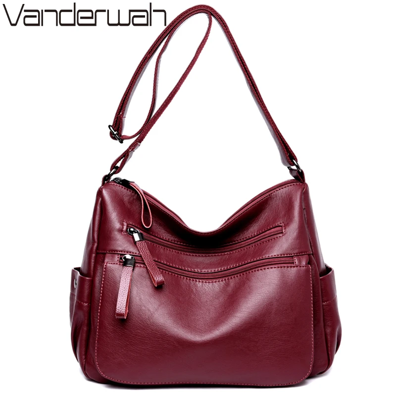 Многие карманные Большие сумки через плечо для женщин 2019 Sac A Main Femme кожаные