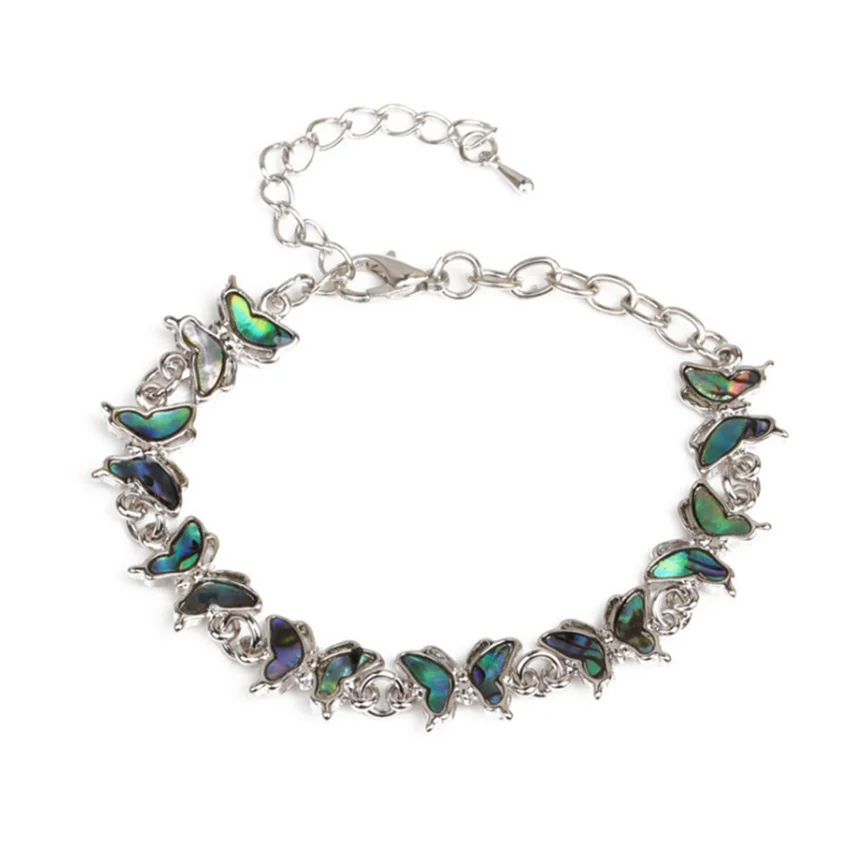 FYJS Unique Jewelry Silver Plated Abalone Shell Romantic Love Heart Bracelet Butterfly for Valentine's Day Gift