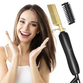 

Gold Hair Comb Fast Smoothing Electric Hair Straightener Ceramic Wet Dry Hair Curler Straight Air Bread Brush Bangs Hot Comb