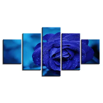 

Wall Art 5 Pieces Blue Roses Flowers Modular Paintings Canvas Artworks Modern Framework Living Room Decor
