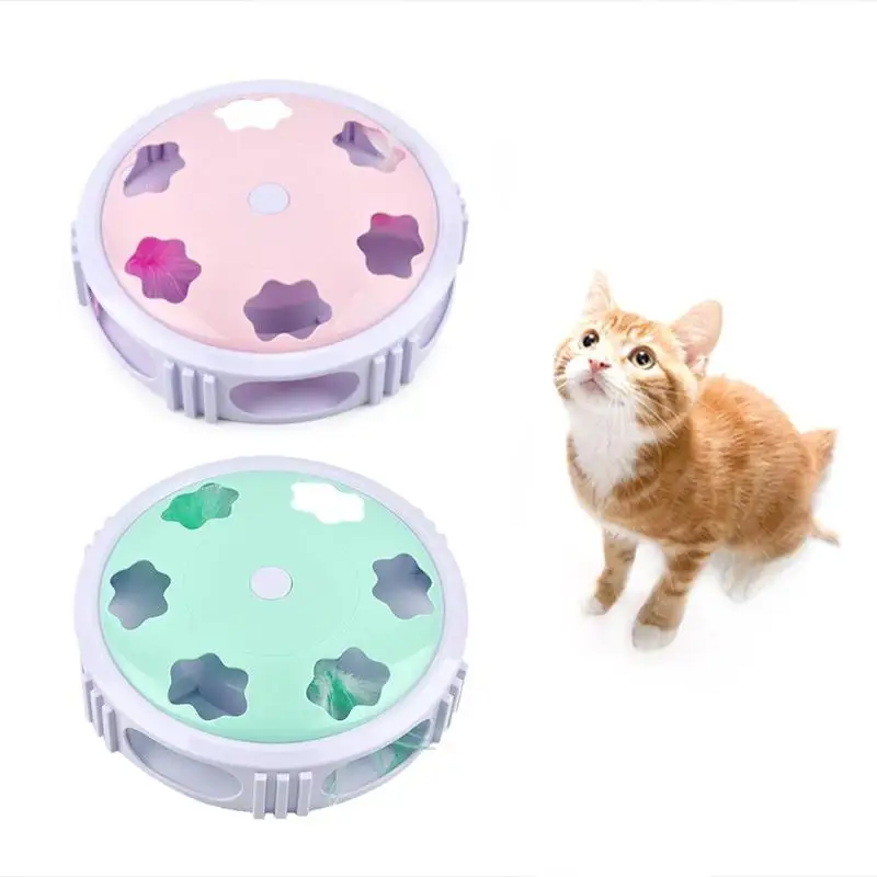 Забавные игрушки для кошек, круглый Электрический поворотный стол,, безопасная переносная прочная светящаяся игрушка в виде пера, товары для домашних животных