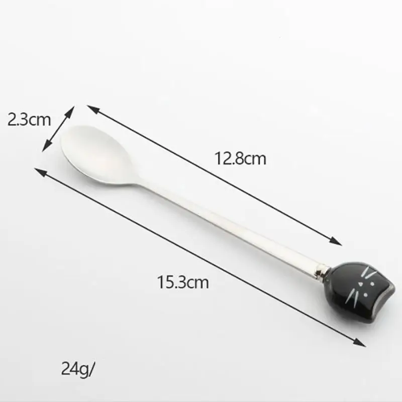 Stainless Steel Spoon Fork 1pc Cartoon Cat Spoon Fork Long Coffee Stirring Spoon Fruit Fork Stainless Steel With Ceramic Cat Handle stainless steel spoon stainless steel fork tea spoon