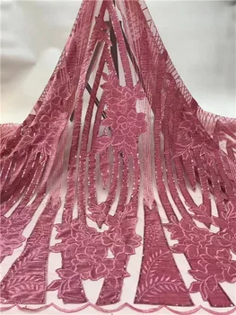 

Latest French Velvet Lace Fabric High Quality Pink Color African Velvet Lace Fraric With Sequins For Wedding Party