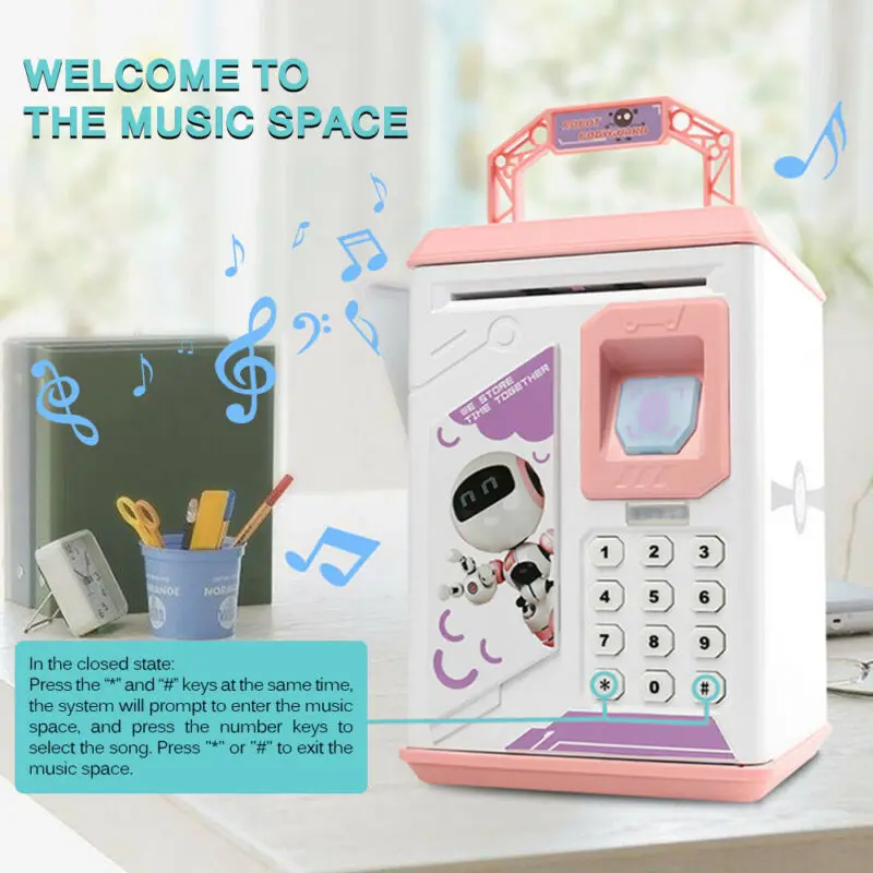 Round Piggy Bank Cartoon Creative Money Saving Box Coin Storage Case with Lock