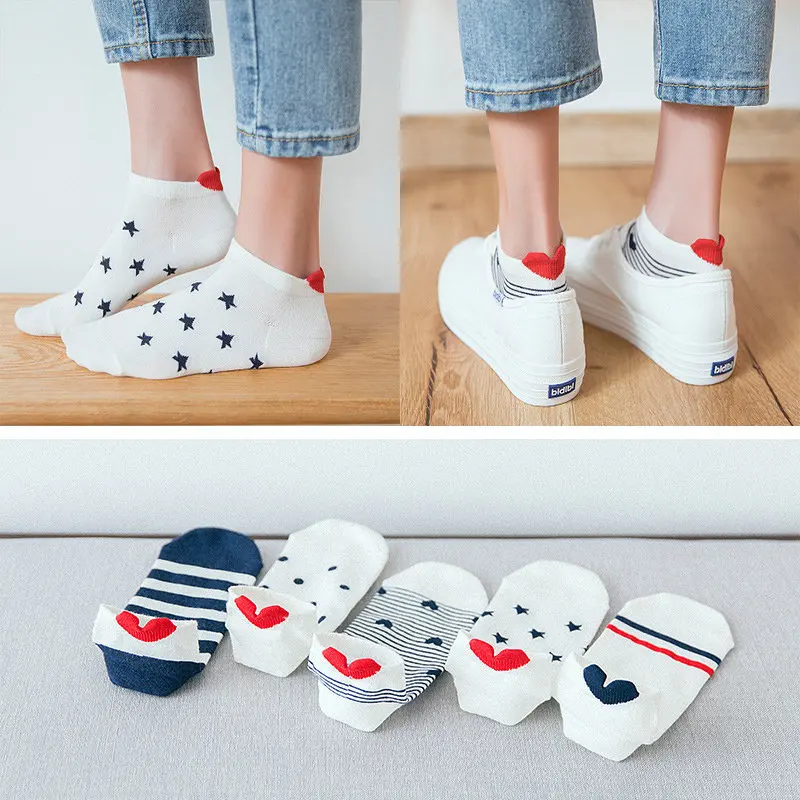5 пара/лот короткие носки для девочек милые животные Кошка Собака коротких носков с изображениями Kawaii ухо Смешные низкие носки лодочкой носки хлопковые женские носки - Цвет: 5SK--002-A