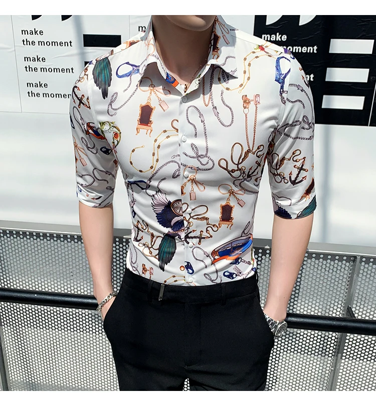 Брендовая мужская рубашка с коротким рукавом Camisa, модная повседневная приталенная рубашка, летняя Дизайнерская одежда для клубной вечеринки, выпускного вечера